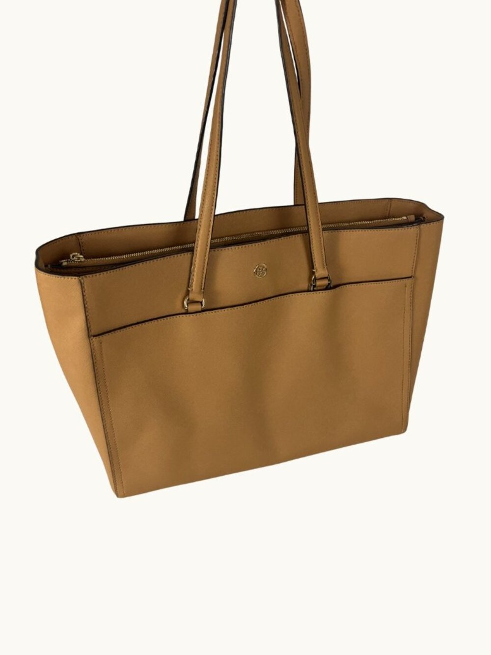 Tory Burch Saffiano Leather Tote Tan Gold Hardware - Picture 12 of 13